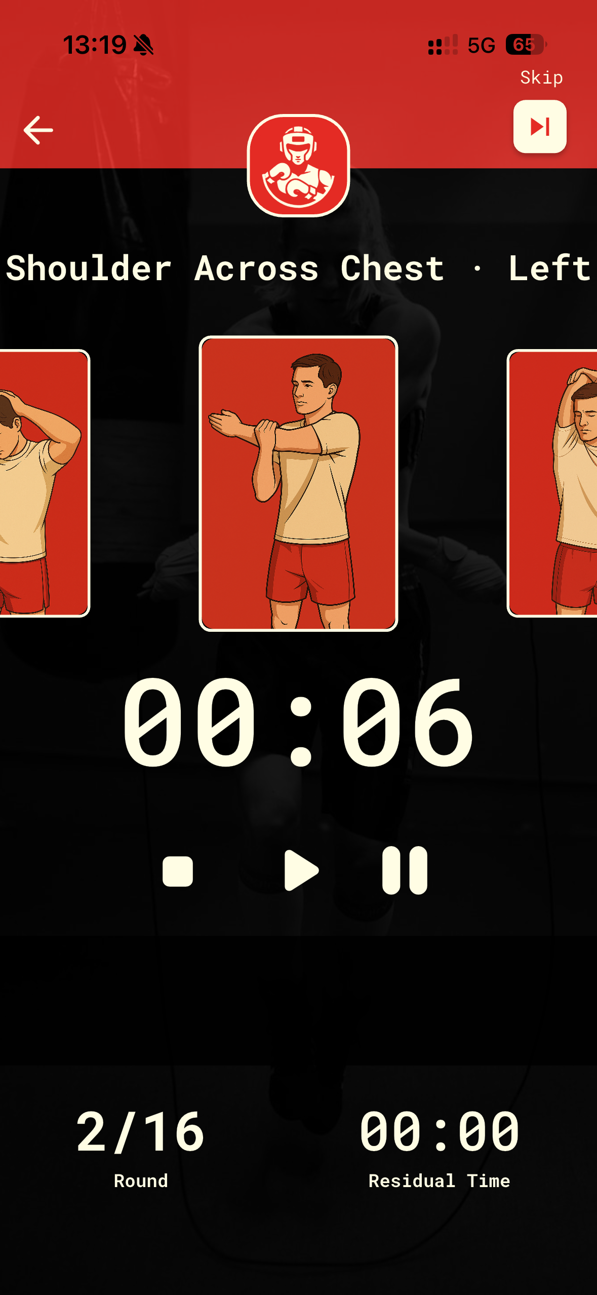 Stretching-Timer im Combat Coach